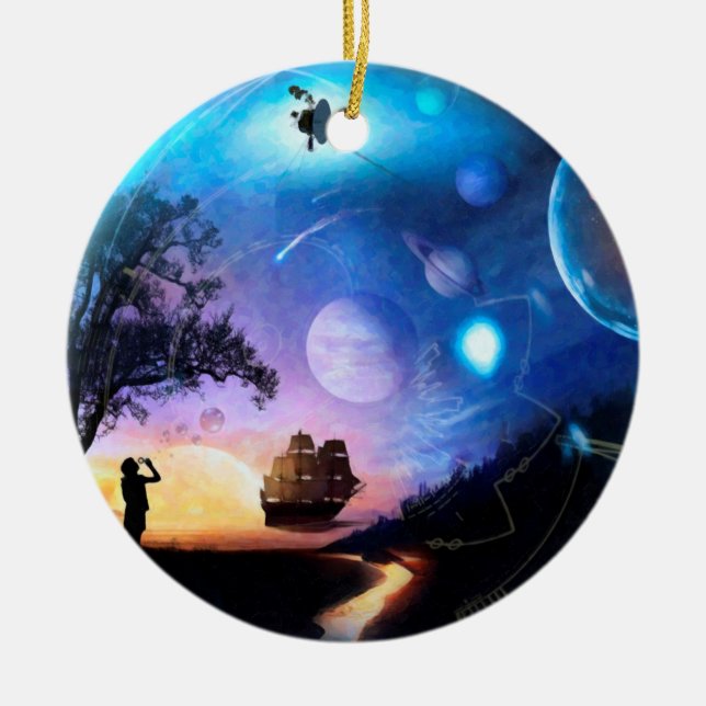 Rymdprospektering Artwork Voyager-rymdfarkoster Julgransprydnad Keramik (Framsidan)