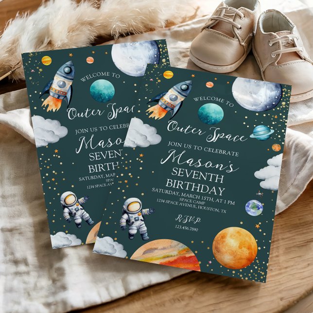 Rymdraket & Astronaut Barnkalas för barnens födels Inbjudningar (Skapare uppladdad)
