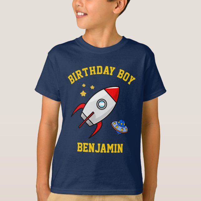 Rymdraket Födelsedagsfest Pojkar T Shirt (Framsida)