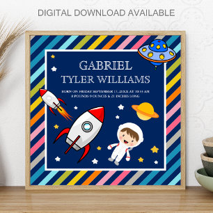 Rymdraket för Baby Boy Astronaut Födelsestadistik Poster