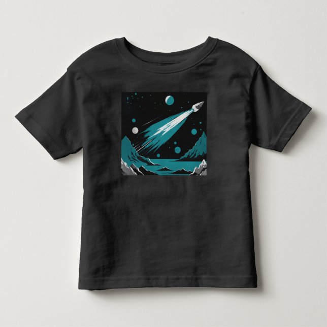 Rymdraket – Grå & Blå T-Shirt för Småbarn (Framsida)