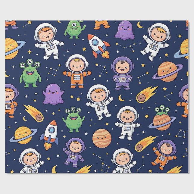 Rymdraket Inpackningspapper – Söt Astronaut Presentpapper (Platt)