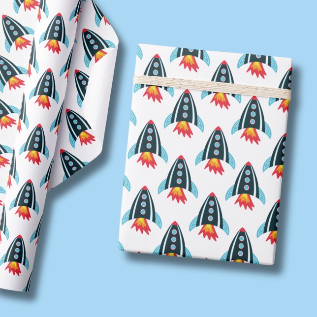 Rymdraket Presentpapper (Space themed rocket ship wrapping paper rolls for boys birthday party.)