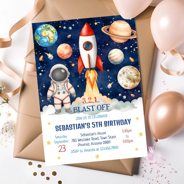 Rymdraket Rymdskepp Astronaut Galax Födelsedag  Inbjudningar (Skapare uppladdad)
