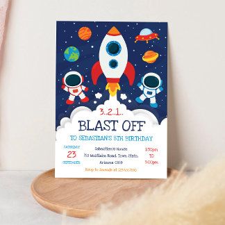 Rymdraket Rymdskepp Astronaut Galax Födelsedag Inbjudningar