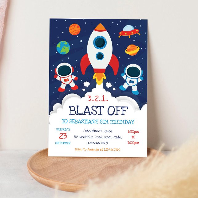 Rymdraket Rymdskepp Astronaut Galax Födelsedag Inbjudningar (Skapare uppladdad)