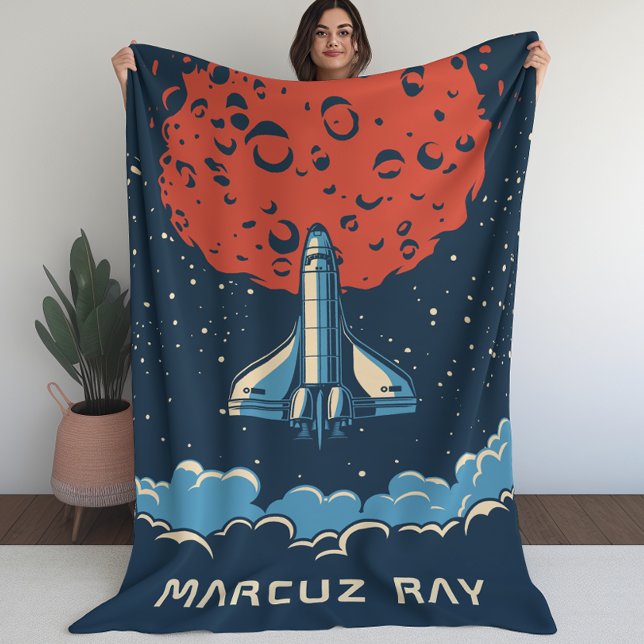 Rymdraketen till Red Planet Anpassningsbar Blanket Fleecefilt (Space Rocket to Red Planet Custom Blanket for Boys)
