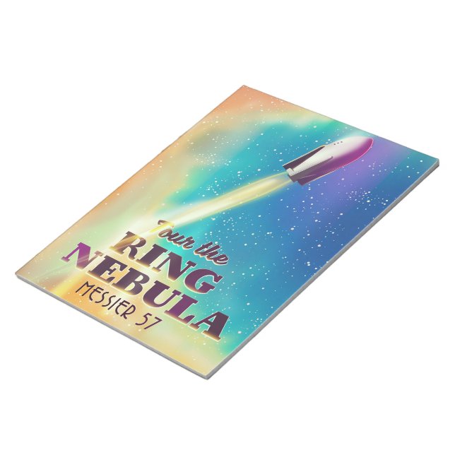 Rymdreseaffischen i Ring Nebula (Messier 57). Anteckningsblock (Vinklad)