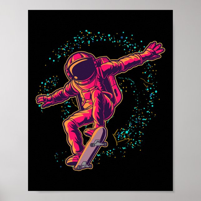 Rymdsk skateboardåkande kosmonaut pojkar barn pres poster (Framsidan)