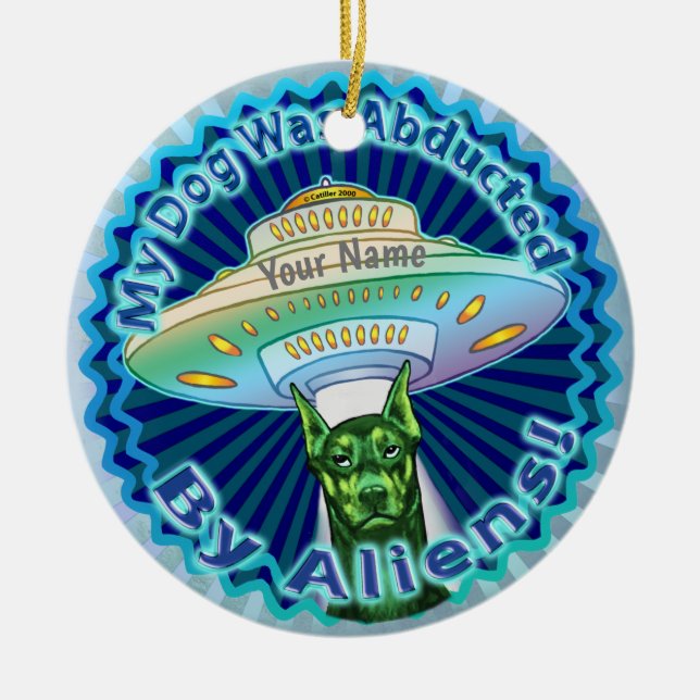 Rymdskepp Alien Hund Bortförande Julgransprydnad Keramik (Framsidan)