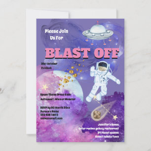 Rymdskepp astronaut rosa lila flickor rymden inbjudningar