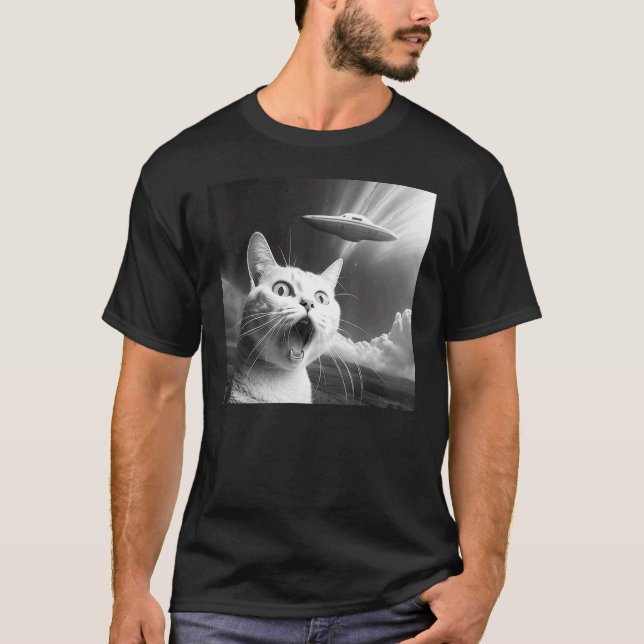 Rymdskepp Roligt Katt T Shirt (Framsida)