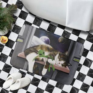 Rymdskepp Tabby Katt Grön Alien Gosedjur Sci-Fi Badrumsmatta