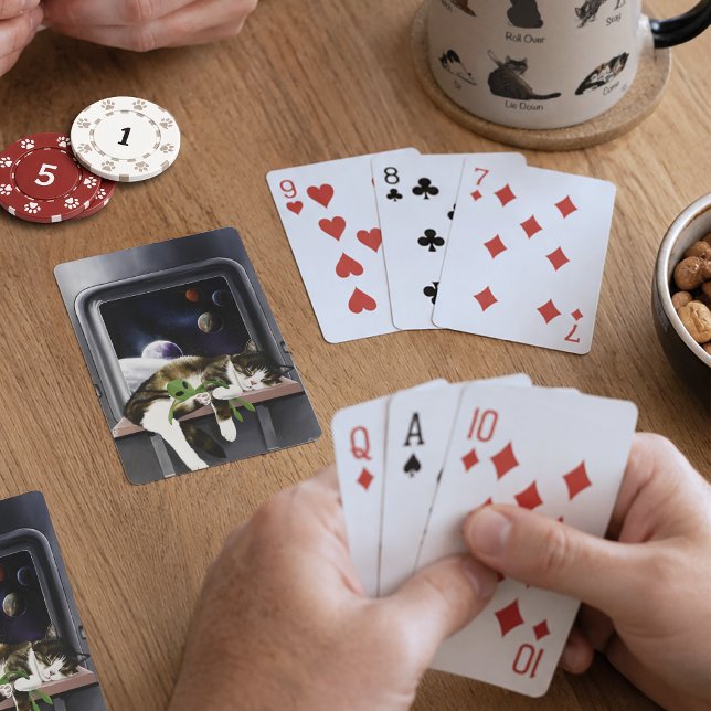 Rymdskepp Tabby Katt Grön Alien Gosedjur Sci-Fi Casinokort (Skapare uppladdad)