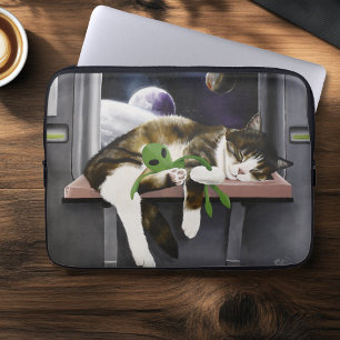 Rymdskepp Tabby Katt Grön Alien Gosedjur Sci-Fi Laptop Fodral