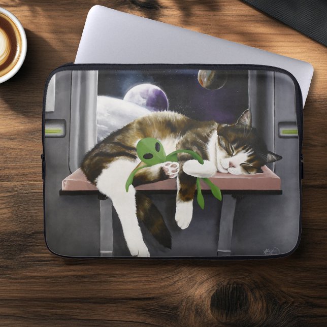 Rymdskepp Tabby Katt Grön Alien Gosedjur Sci-Fi Laptop Fodral (Skapare uppladdad)