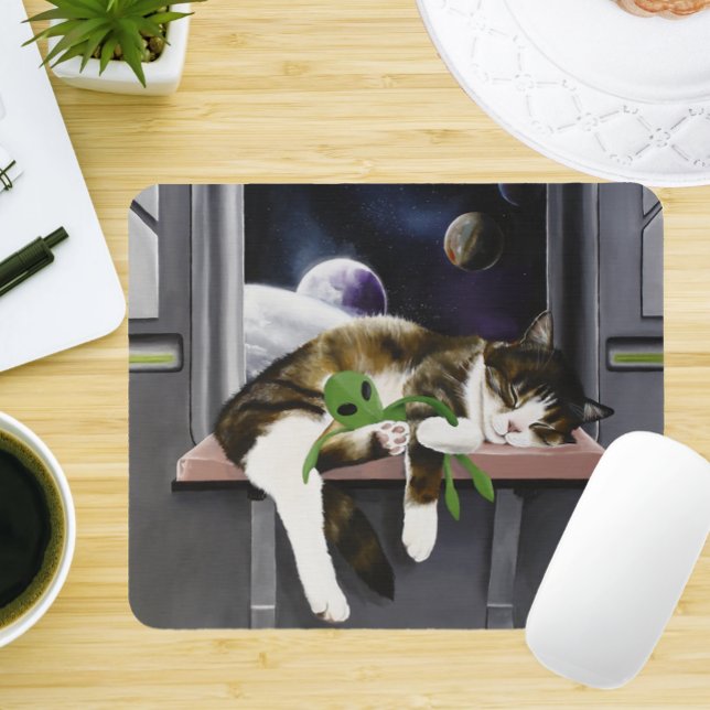 Rymdskepp Tabby Katt Grön Alien Gosedjur Sci-Fi Musmatta (Skapare uppladdad)