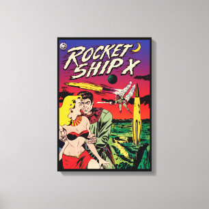 Rymdskepp X Vintage Sci-Fi-serietidningsomslag Canvastryck