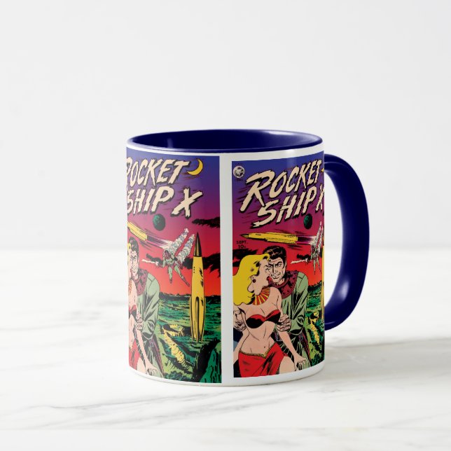 Rymdskepp X Vintage Sci-Fi Serietidningsomslag Mugg (Framsida höger)