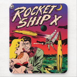 Rymdskepp X Vintage Sci-Fi-serietidningsomslag Musmatta