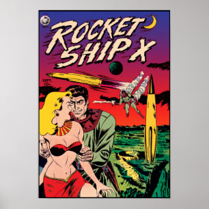 Rymdskepp X Vintage Sci-Fi-serietidningsomslag Poster