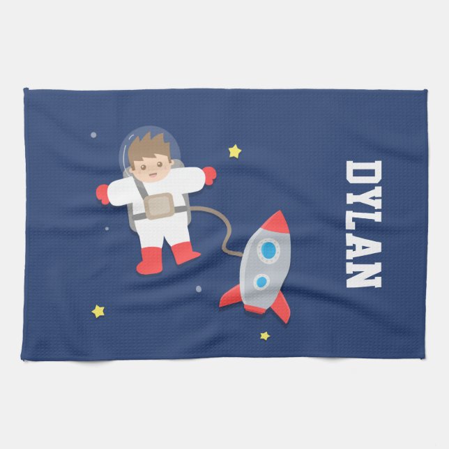 Rymdskepp Yttre Rymden Liten Astronaut För Barn Kökshandduk (Horisontell)