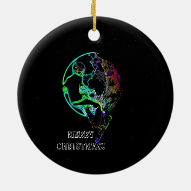 Rymdskottning - Flygande Scooter Boy Julgransprydnad Keramik (Baksidan)