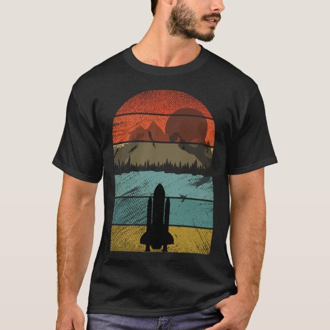 Rymdskyttel och astronaut i vintage 6 t shirt (Framsida)