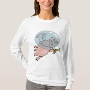 Rymdsvin med strålgevär rolig astronaut t shirt
