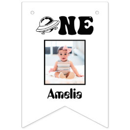 Rymdtema 1:a födelsedag 12 månaders fotobanderoll vimplar
