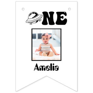 Rymdtema 1:a födelsedag 12 månaders fotobanderoll vimplar