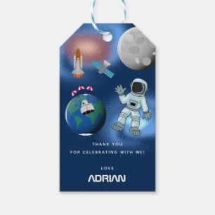 Rymdtema-födelsedagsfest för astronaut i galaxen presentetikett