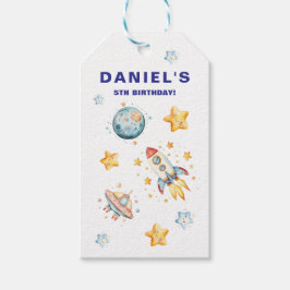 Rymdtema Födelsedagsfest med Raketfartyg Presentetikett