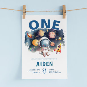 Rymdtema Galaxy Solar System 1:a födelsedag Inbjudningar
