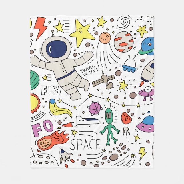Rymdtema i illustrationen Dodle stil Fleecefilt (Framsidan)