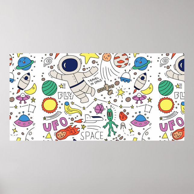 Rymdtema i illustrationen Dodle stil Poster (Framsidan)