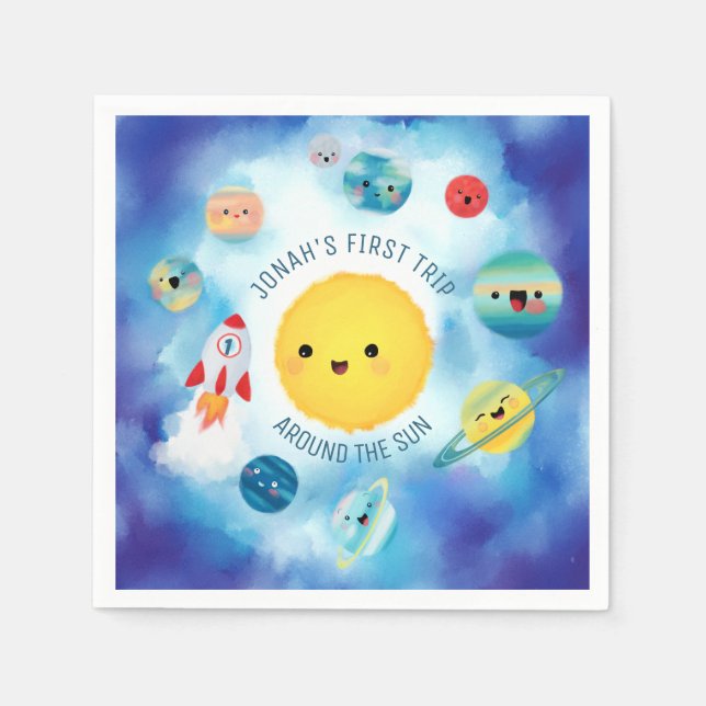 Rymdtema Rymden Rocket 1:a födelsedag Pappersservett (Framsidan)