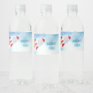 Rymdtema Rymden Rocket 1:a födelsedag Vattenflaskor Etikett