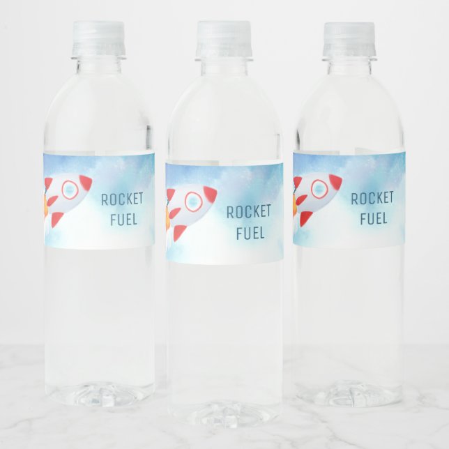 Rymdtema Rymden Rocket 1:a födelsedag Vattenflaskor Etikett (Flaskor)