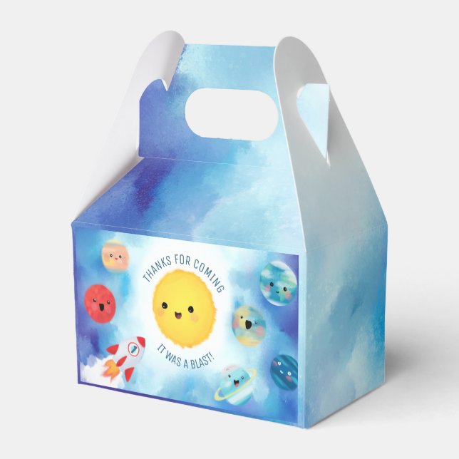 Rymdtema Rymden Rocket 1st Birthday Favo Presentaskar (Baksidan Sidan)