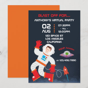 Rymdtema Virtuel Födelsedagsfest Foto Inbjudningar