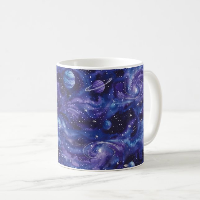 Rymdtemat mönster med stjärnor och planeter kaffemugg (Framsida höger)