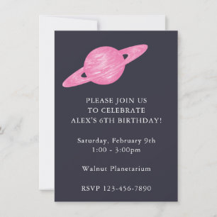 Rymdtematisk planetfest i blått och rosa inbjudningar