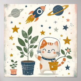 Rymdutforskare katt Astronaut Barnkammare Väggkons Poster