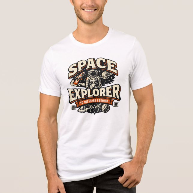 Rymdutforskare Retro T-Shirt (Framsida)