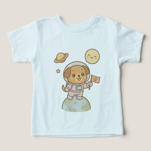 Rymdutforskaren - Astronaut-Hund med Flagga T Shirt (Design Framsida)