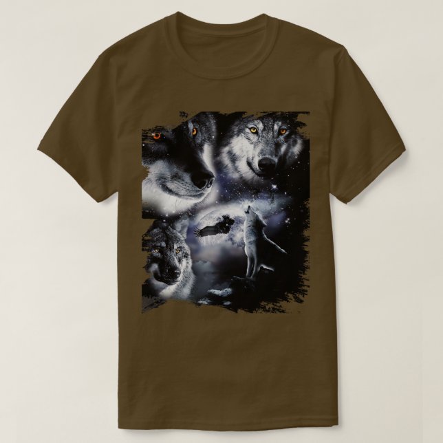 RymdVargar 3 Tre Snö Varg Howling vid Måne T Shirt (Design framsida)