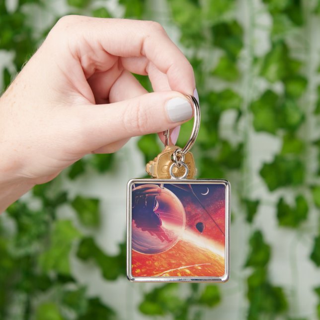 Rymdvarmluftsballong 55 Cancri Vulkanisk Helvetesl Fyrkantig Silverfärgad Nyckelring (Hand)