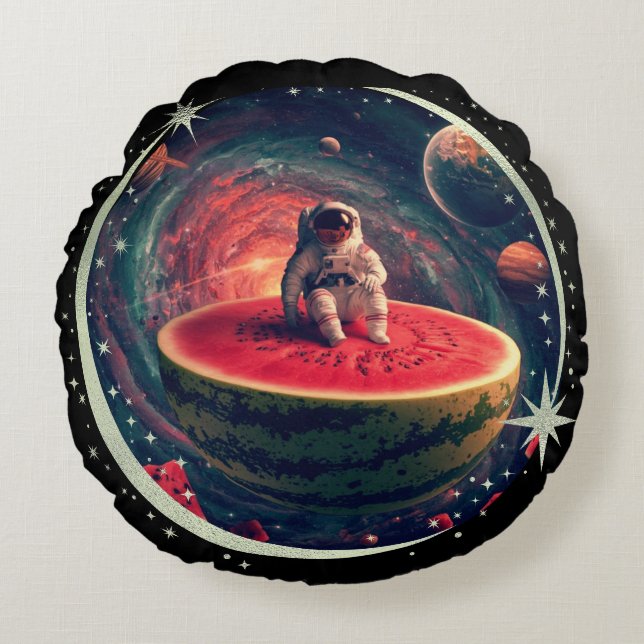 Rymdvattenmelonastronaut Rund Kudde (Framsidan)
