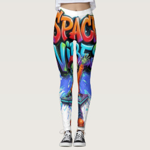 Rymdvibbar Alien DJ-musik Streetwear-design Leggings